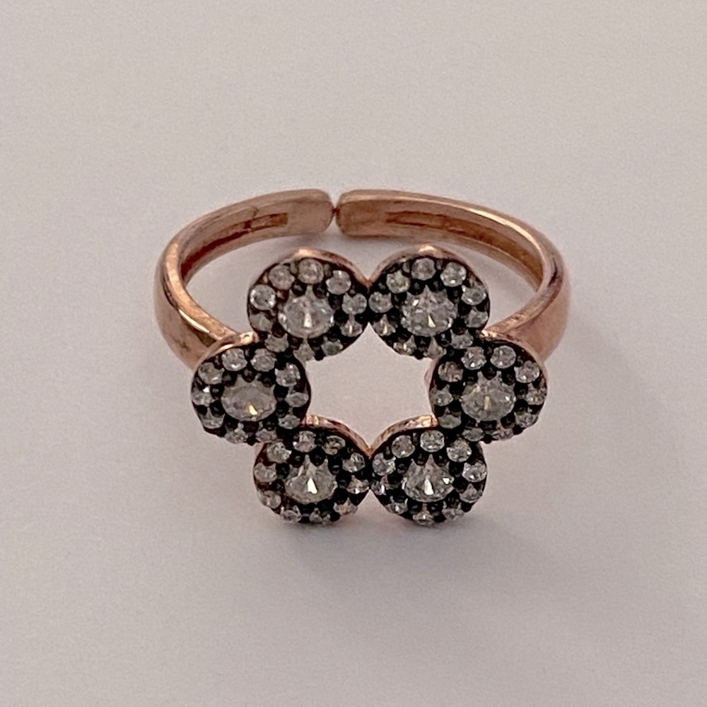 925 silver ring clear cubic zirconia cz stones 14k rose gold plated